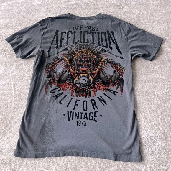 American Customs Ancient Rumble T-Shirt L Grunge Moto - Picture 5 of 7
